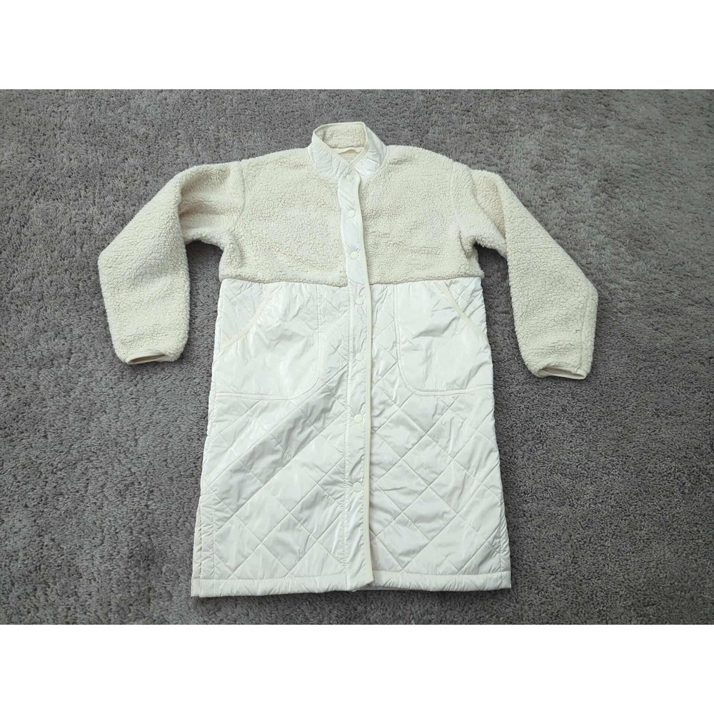 Athleta Girl Hybrid Quilted Sherpa‎ Coat Girls L 12 Cream Long Jacket